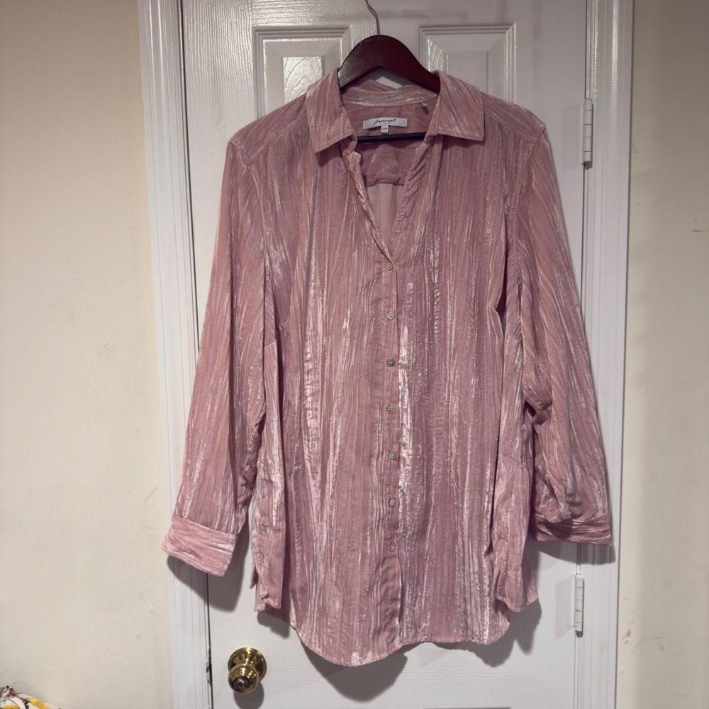Foxcroft Blush Pink‎ Velour Button Front Blouse Women's 22W